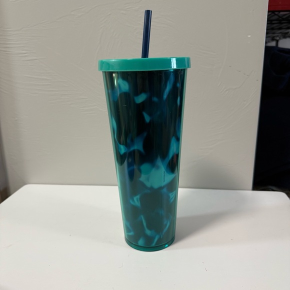 Starbucks Teal Turquoise Wave Tortoise Shell Marble Tumbler Straw Cup Venti 24oz - Picture 2 of 5